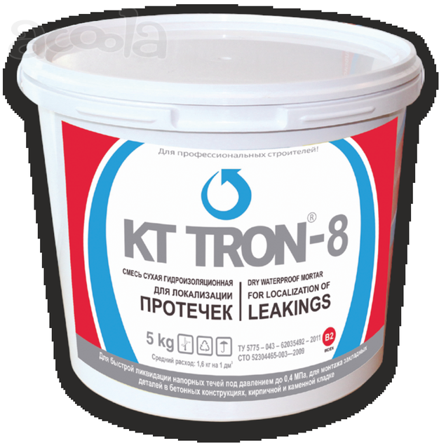 Сверхбыстротвердеющая смесь  (гидрошпонка) КТтрон-8 устранения активных протечек воды в бетоне и кирпичной кладке